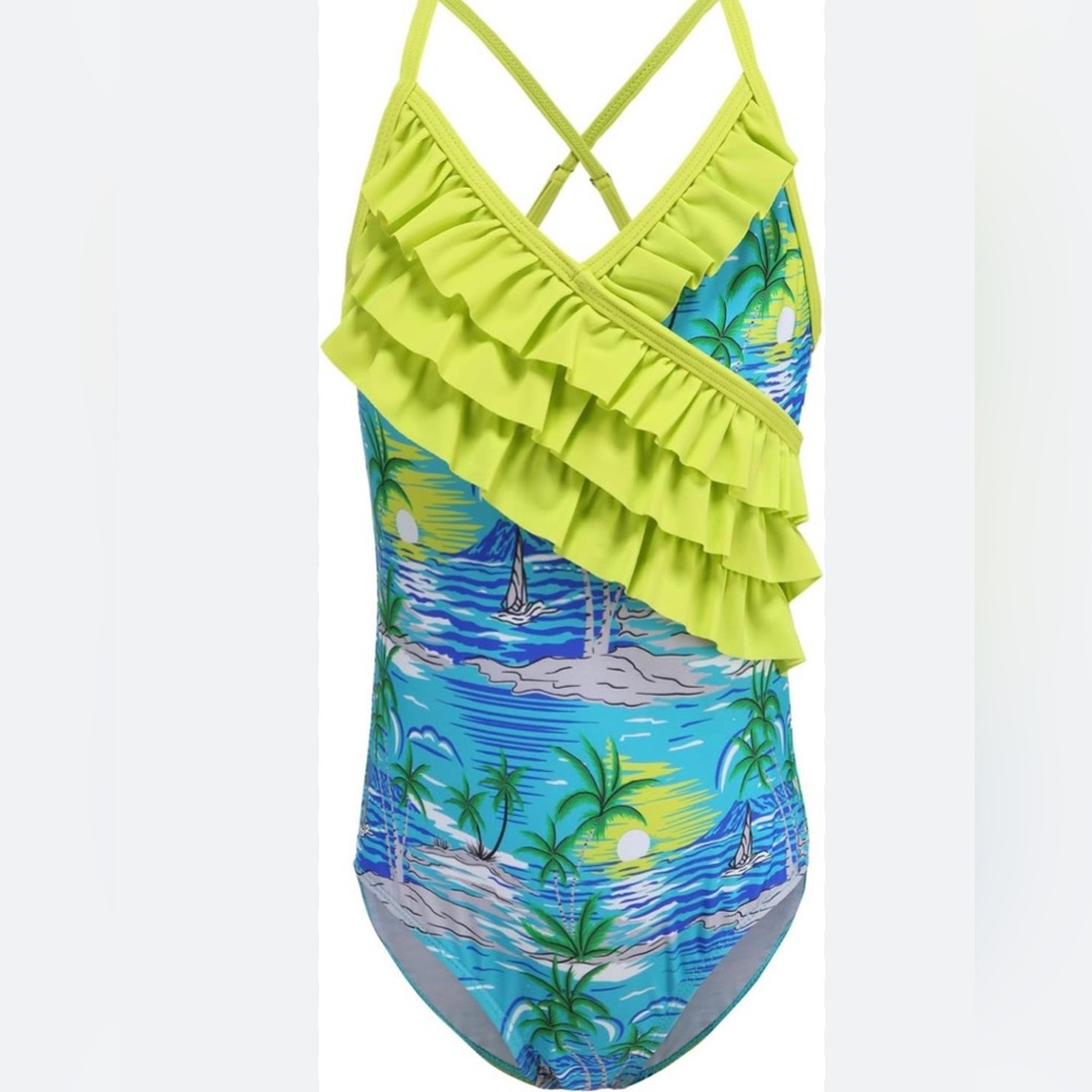 Girls One Piece Swimsuits Hawaiian Ruffle